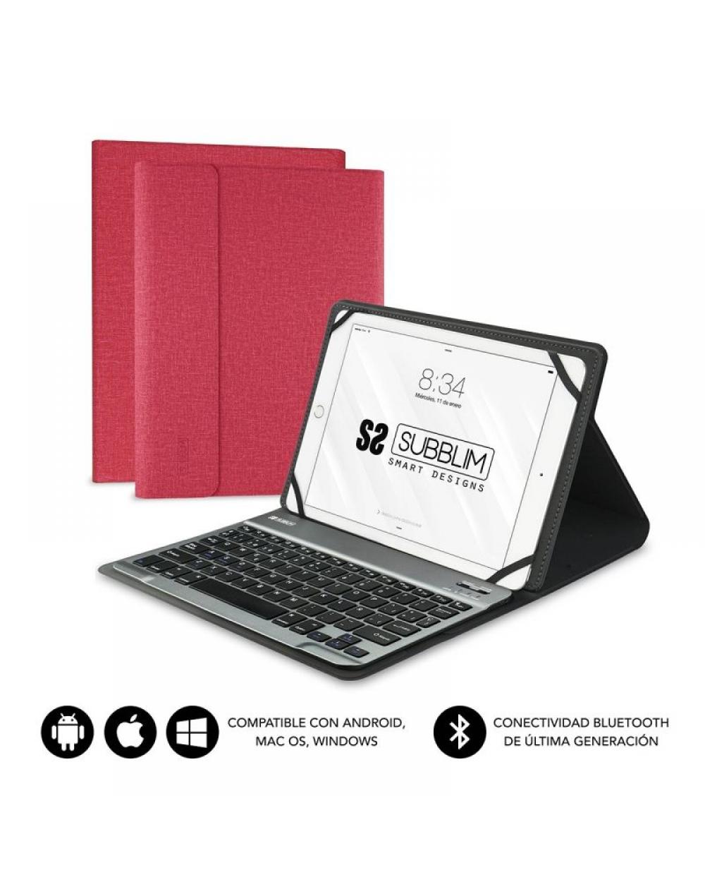 Funda con Teclado Subblim Keytab Pro Bluetooth para Tablets de 10.1'-10.8'/ Roja - Imagen 1