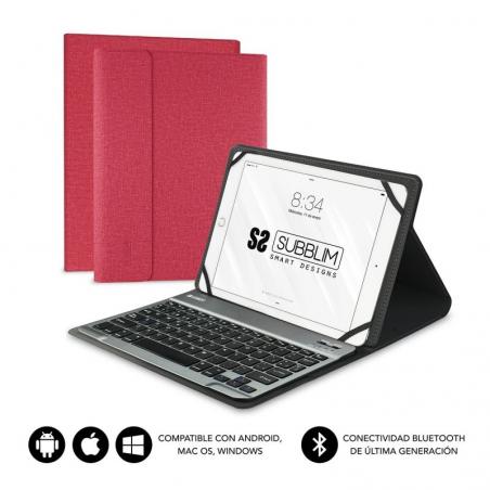 Funda con Teclado Subblim Keytab Pro Bluetooth para Tablets de 10.1'-10.8'/ Roja - Imagen 1