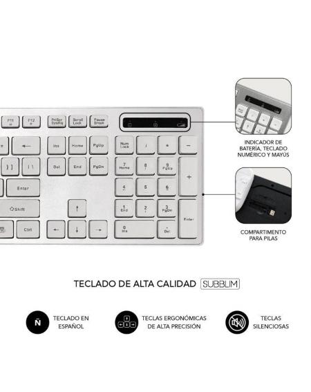 Teclado y Ratón Inalámbrico Subblim Combo Wireless Ergo Keys Silent Flat HQ/ Plata y Blanco - Imagen 3