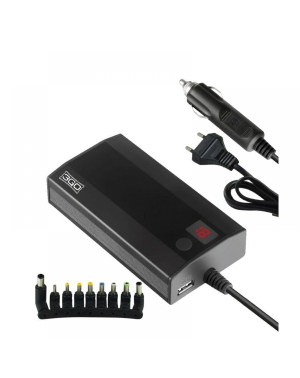 Cargador de Portátil 3GO Alim90C2/ 90W/ Manual/ 9 Conectores/ Voltaje 12-20V/ con Adaptador para Coche - Imagen 1