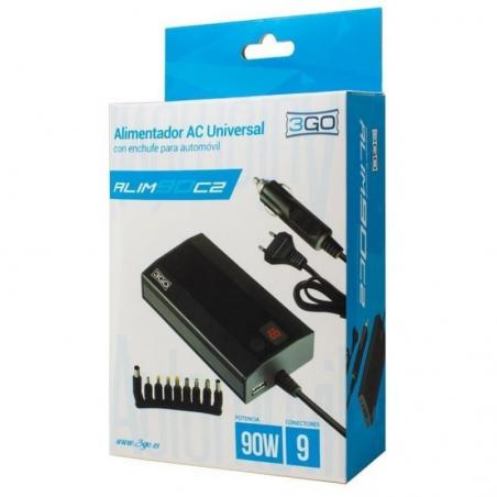 Cargador de Portátil 3GO Alim90C2/ 90W/ Manual/ 9 Conectores/ Voltaje 12-20V/ con Adaptador para Coche - Imagen 2