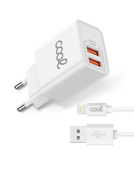 Cargador Red para iPhone COOL 2 x USB + Cable Lightning 1,2m (2.4 Amp) - Imagen 1