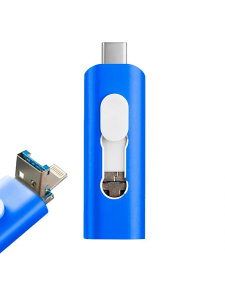 Pen Drive USB x64 GB COOL (3 en 1) Lightning / Tipo-C / Micro-USB Azul - Imagen 1