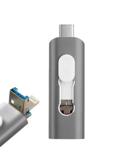 Pen Drive x USB 128 GB COOL (3 en 1) Lightning / Tipo-C / Micro-USB Gris - Imagen 1