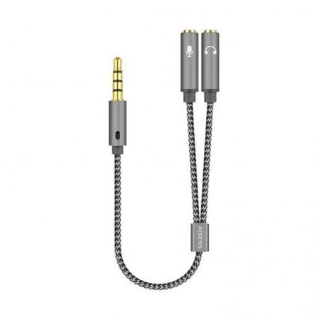 Adaptador Aisens A128-0415/ Jack 3.5 Macho - 2x Jack 3.5 Hembra/ 25cm/ Gris - Imagen 1