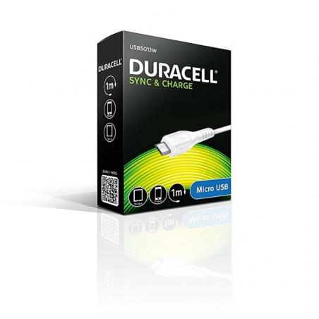 Cable USB 2.0 Duracell USB5013W/ USB Macho - MicroUSB Macho/ 1m/ Blanco - Imagen 1