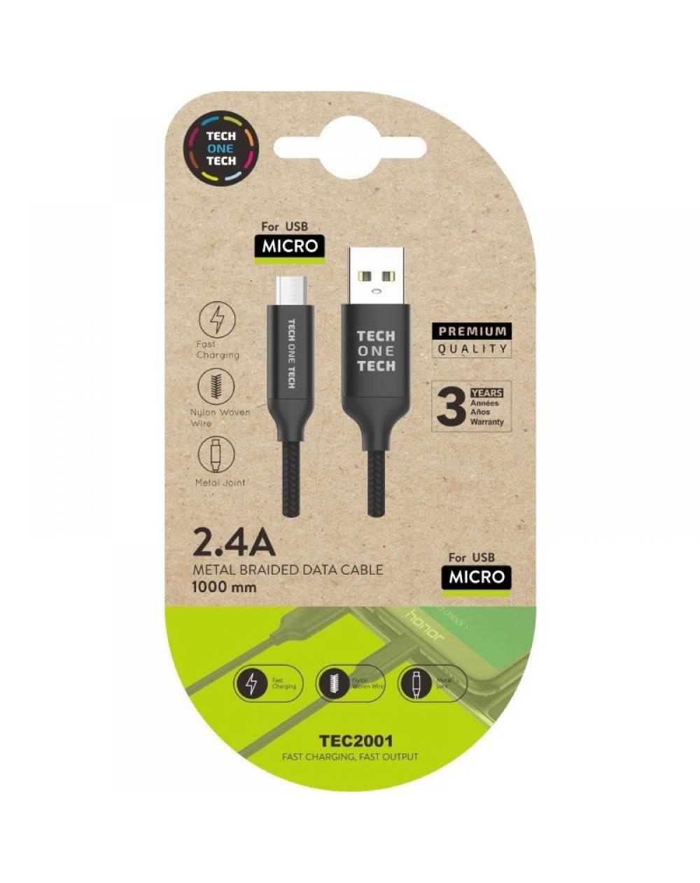 Cable USB 2.0 Tech One Tech TEC2001/ USB Macho - MicroUSB Macho/ 1m/ Negro - Imagen 1