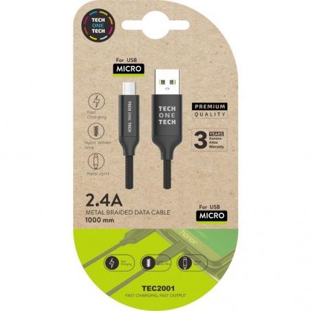 Cable USB 2.0 Tech One Tech TEC2001/ USB Macho - MicroUSB Macho/ 1m/ Negro - Imagen 1