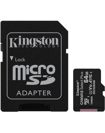Tarjeta de Memoria Kingston CANVAS Select Plus 64GB microSD XC con Adaptador/ Clase 10/ 100MBs - Imagen 1