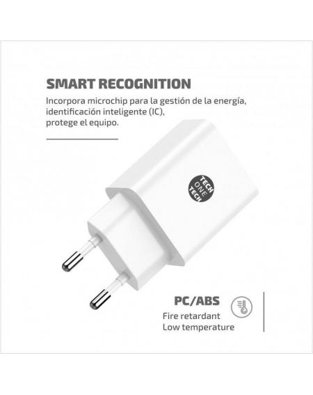 Cargador de Pared Tech One Tech TEC2403/ 2xUSB + Cable USB Tipo-C/ 2.4A/ Blanco - Imagen 3