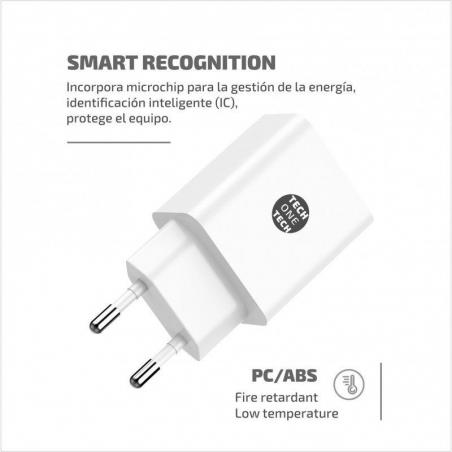 Cargador de Pared Tech One Tech TEC2403/ 2xUSB + Cable USB Tipo-C/ 2.4A/ Blanco - Imagen 3