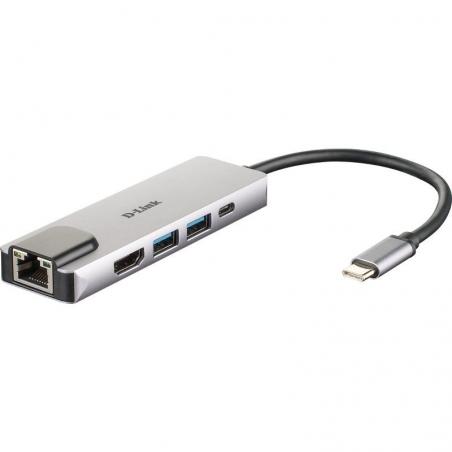 Docking USB 3.0 Tipo-C D-Link DUB-M520/ 2 Puertos USB/ 1 HDMI/ 1 RJ45/ 1 Thunderbolt/ Gris - Imagen 1