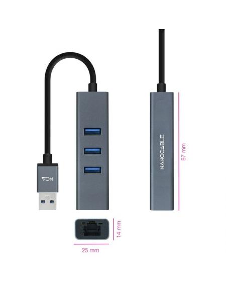 Hub USB 3.0 Nanocable 10.03.0407/ 3 Puertos USB/ 1 RJ45/ Gris - Imagen 2