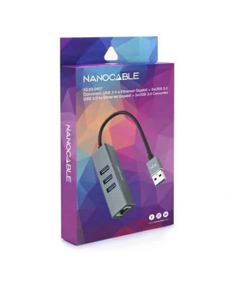 Hub USB 3.0 Nanocable 10.03.0407/ 3 Puertos USB/ 1 RJ45/ Gris - Imagen 3