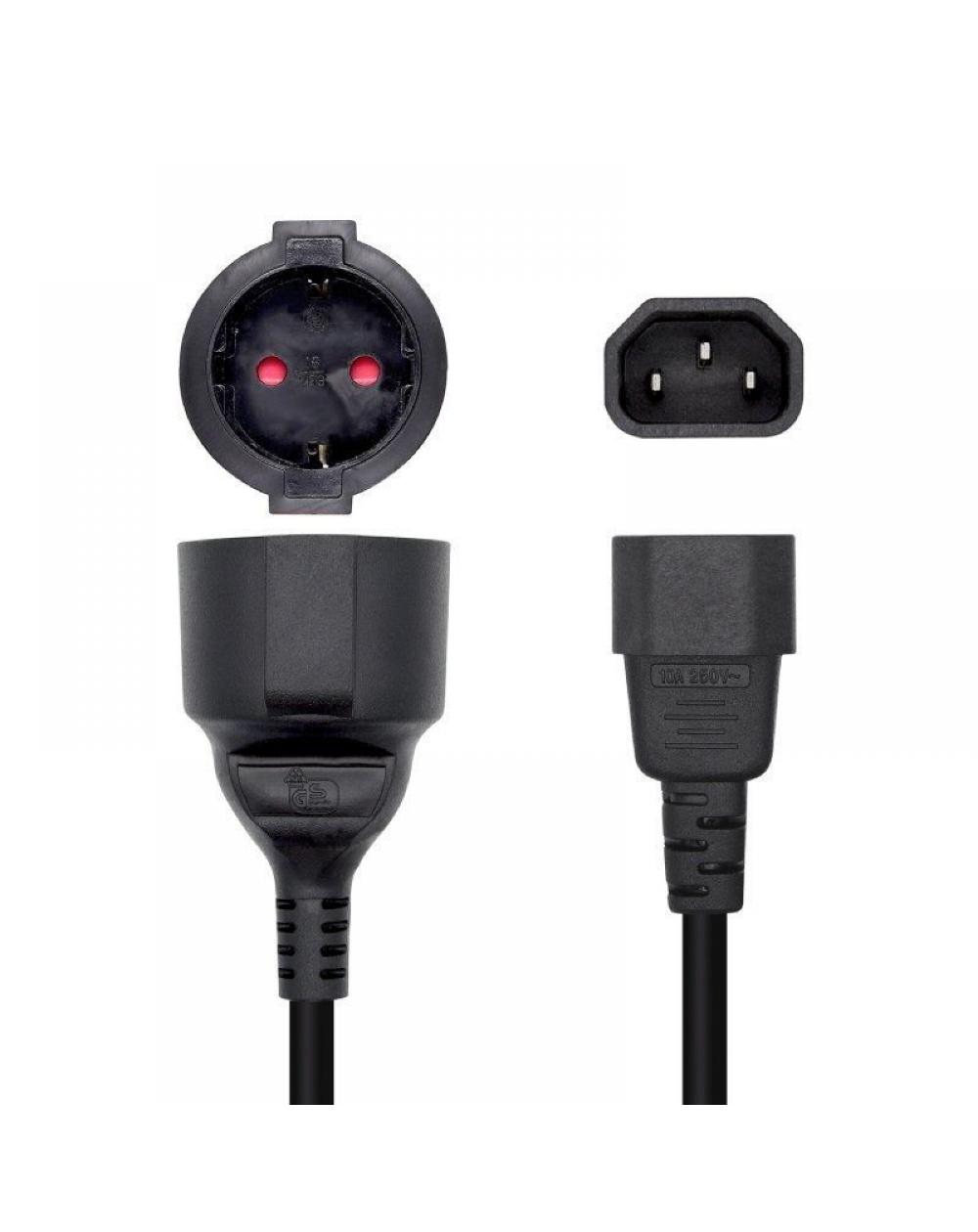 Adaptador Alimentación Aisens A132-0467/ C14 Macho - CEE7 Hembra/ 25cm/ Negro - Imagen 1