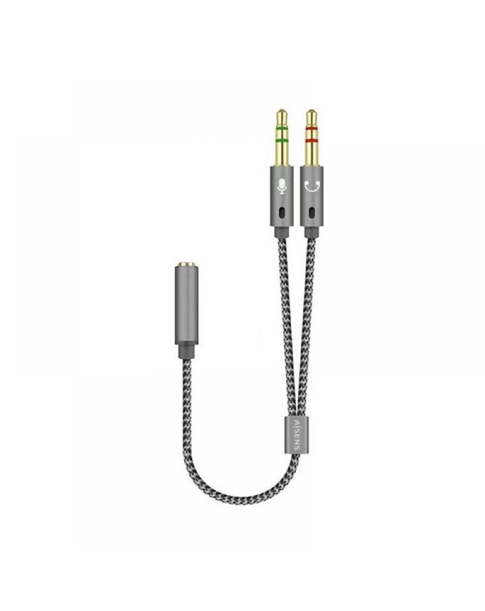 Adaptador Aisens A128-0417/ Jack 3.5 Hembra - 2x Jack 3.5 Macho/ 25cm/ Gris - Imagen 1