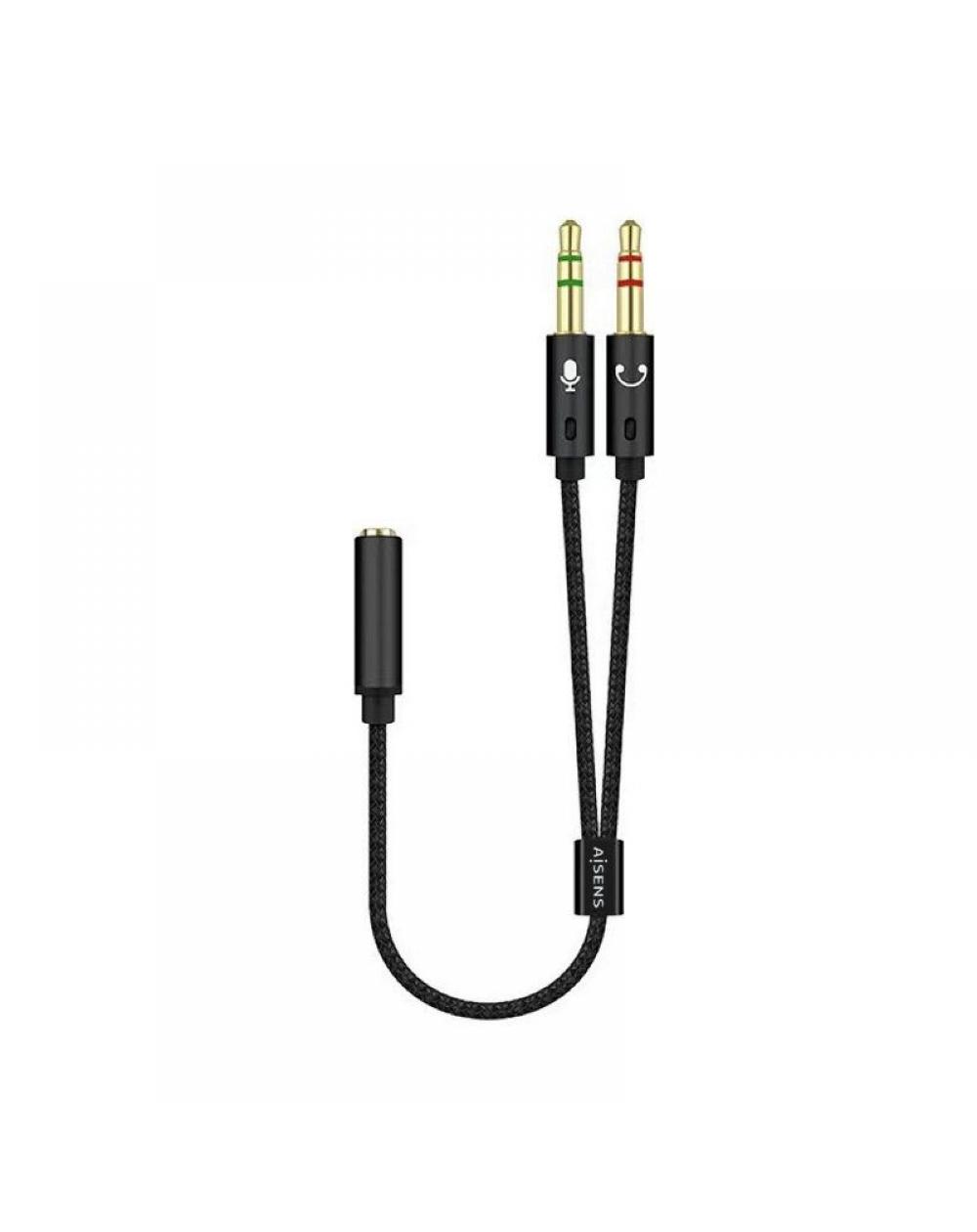 Adaptador Aisens A128-0418/ Jack 3.5 Hembra - 2x Jack 3.5 Macho/ 25cm/ Negro - Imagen 1