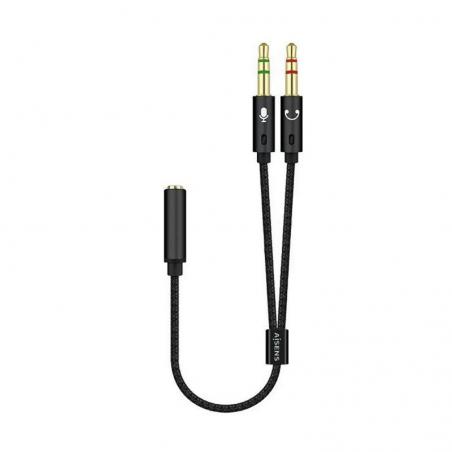 Adaptador Aisens A128-0418/ Jack 3.5 Hembra - 2x Jack 3.5 Macho/ 25cm/ Negro - Imagen 1