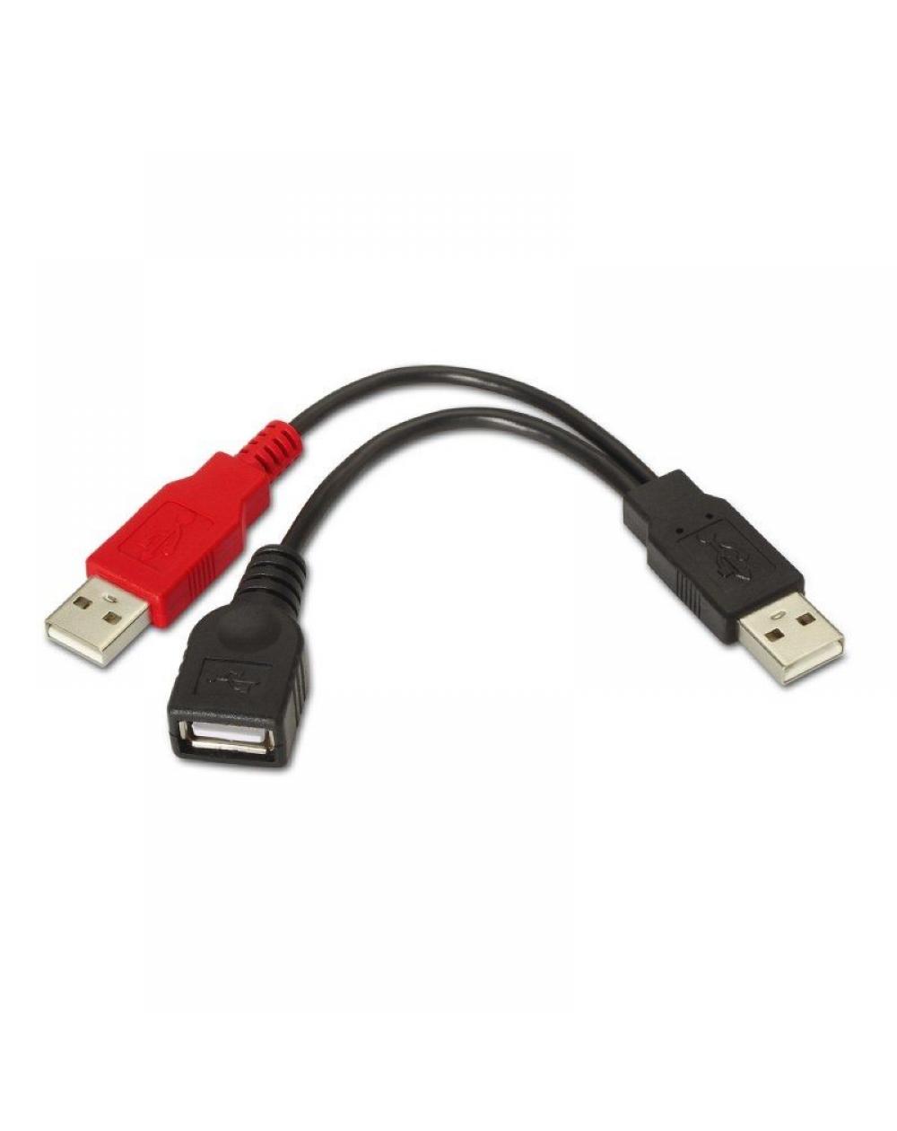 Cable USB 2.0 + Alimentación Aisens A101-0030/ USB Hembra + USB Macho - USB Macho/ 15cm/ Negro/ Rojo - Imagen 1