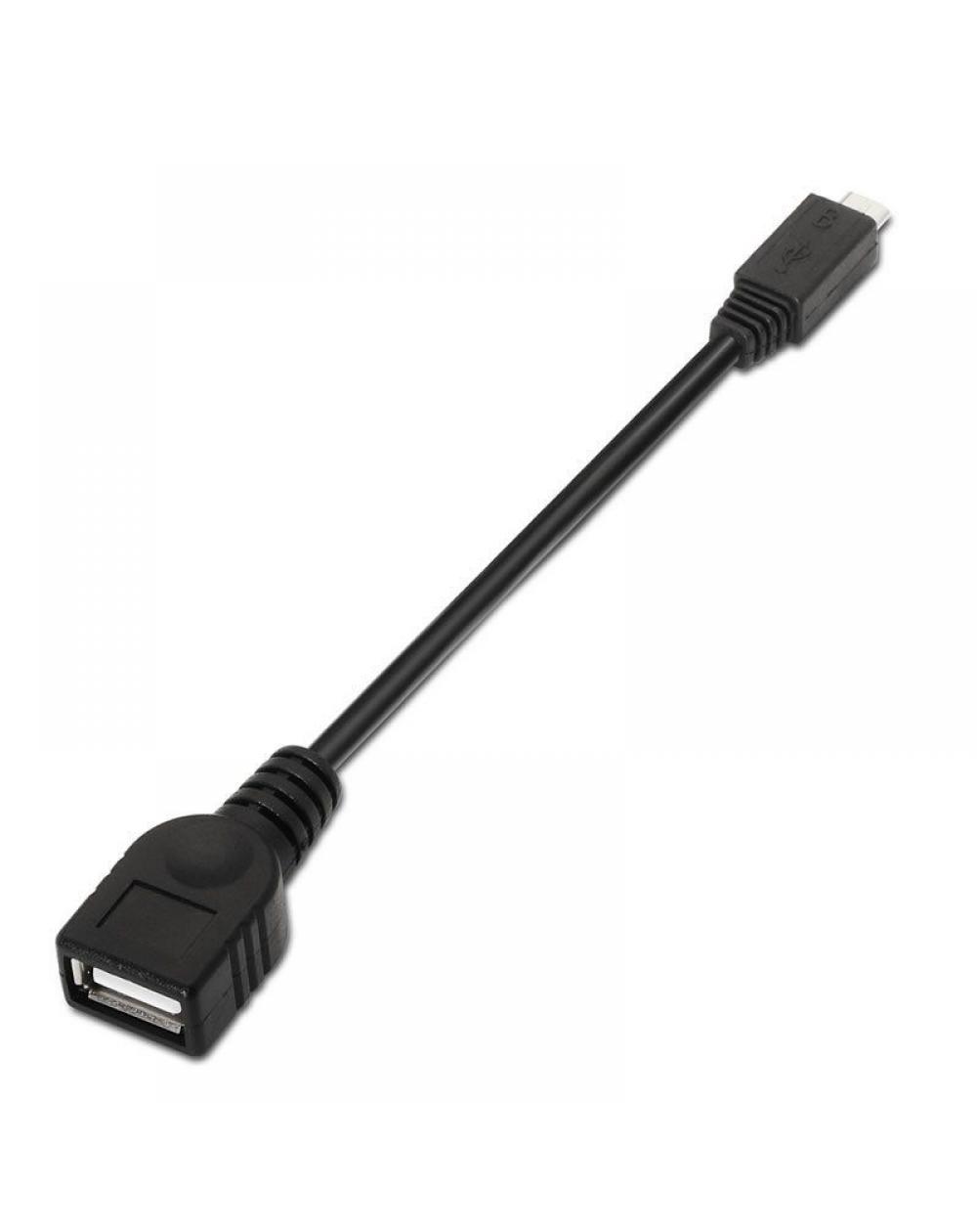 Cable USB 2.0 Aisens A101-0031/ MicroUSB Macho - USB Hembra/ 15cm/ Negro - Imagen 1