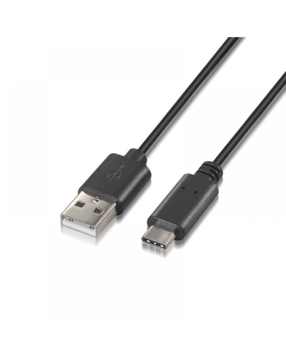 Cable USB 2.0 Tipo-C Aisens A107-0052/ USB Tipo-C Macho - USB Macho/ 2m/ Negro - Imagen 1