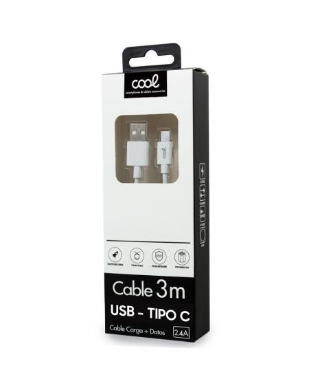 Cable USB Compatible COOL Universal TIPO-C (3 metros) Blanco 2.4 Amp - Imagen 2