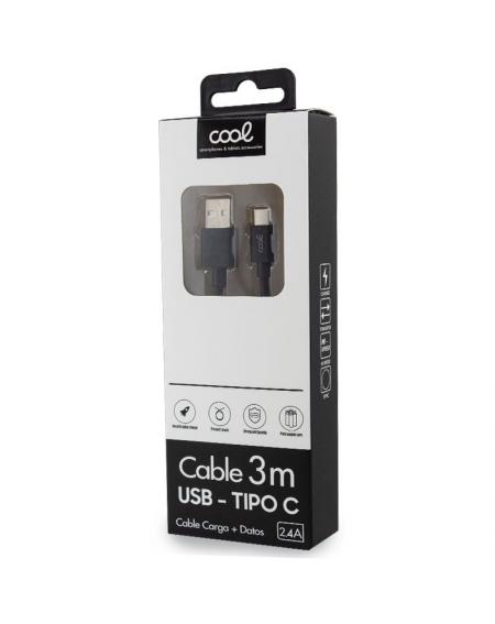 Cable USB Compatible COOL Universal TIPO-C (3 metros) Negro 2.4 Amp - Imagen 2