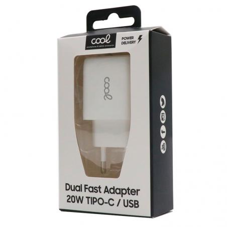 Cargador Red Universal Fast Charger (PD) Dual Tipo-C / USB COOL (20W) Blanco - Imagen 2