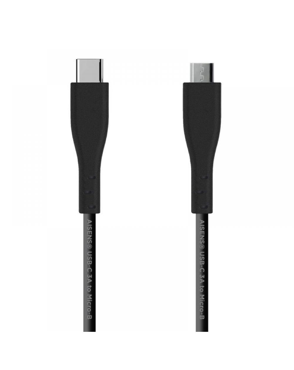 Cable USB 2.0 Aisens A107-0349/ USB Tipo-C Macho - MicroUSB Macho/ 1m/ Negro - Imagen 1