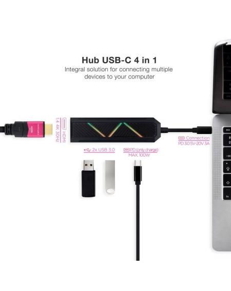 Hub USB 3.1 Tipo-C Nanocable 10.16.0401/ 2 Puertos USB/ 1 USB Tipo-C/ 1 HDMI/ Negro