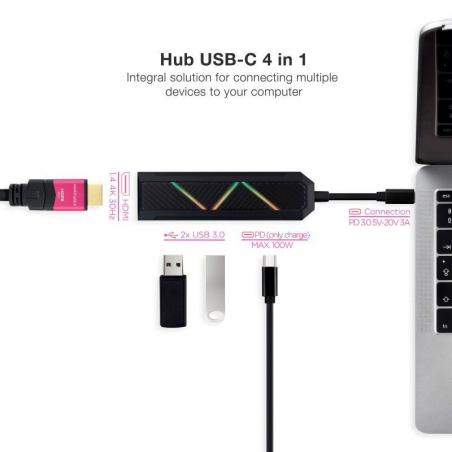 Hub USB 3.1 Tipo-C Nanocable 10.16.0401/ 2 Puertos USB/ 1 USB Tipo-C/ 1 HDMI/ Negro