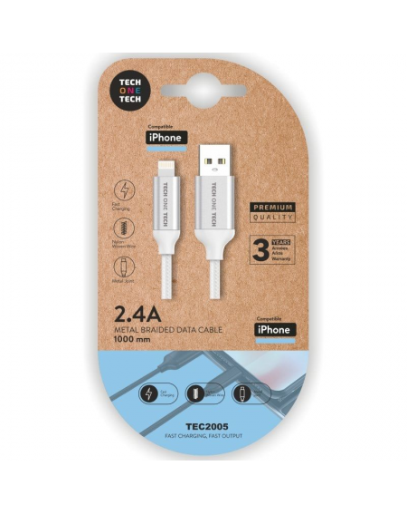 Cable USB 2.0 Tech One Tech TEC2005/ USB Macho - Lightning Macho/ 1m/ Blanco