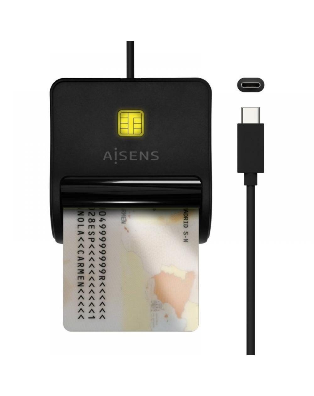 Lector de DNI USB-C Aisens ASCR-SN03C-BK/ Negro