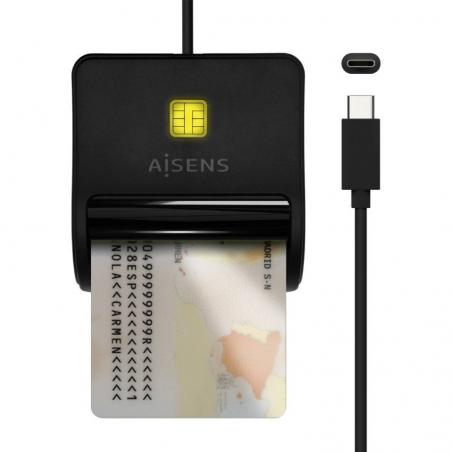 Lector de DNI USB-C Aisens ASCR-SN03C-BK/ Negro