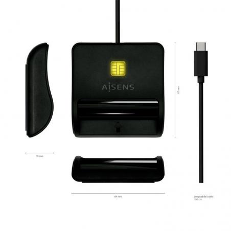 Lector de DNI USB-C Aisens ASCR-SN03C-BK/ Negro