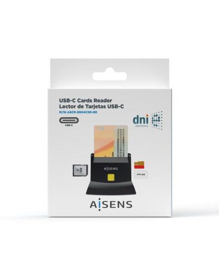 Lector de DNI y Tarjetas USB-C Aisens ASCR-SN04CSD-BK/ Negro