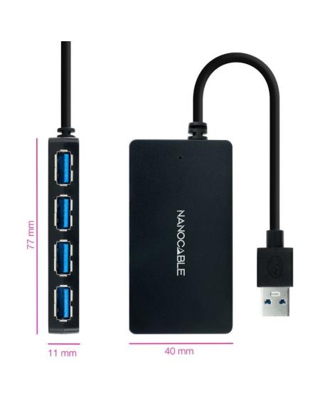 Hub USB 3.0 Nanocable 10.16.4403/ 4 Puertos USB/ Negro