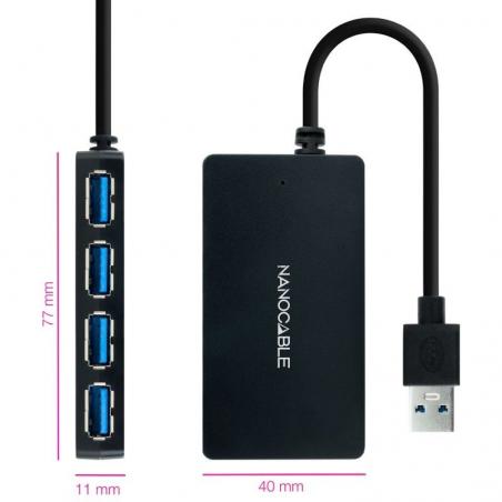 Hub USB 3.0 Nanocable 10.16.4403/ 4 Puertos USB/ Negro