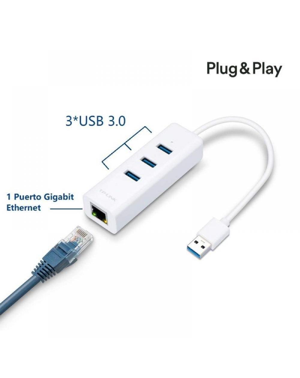 Hub USB 3.0 TP-Link UE330/ 3 Puertos USB/ 1 RJ45/ Blanco