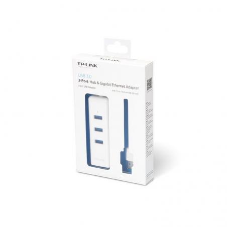 Hub USB 3.0 TP-Link UE330/ 3 Puertos USB/ 1 RJ45/ Blanco