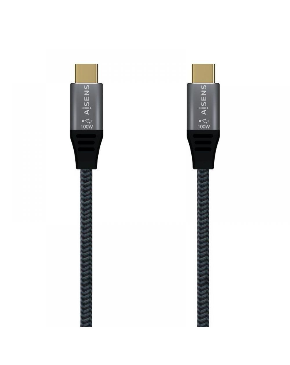 Cable USB 3.2 Tipo-C Aisens A107-0634/ USB Tipo-C Macho - USB Tipo-C Macho/ 2m/ Gris