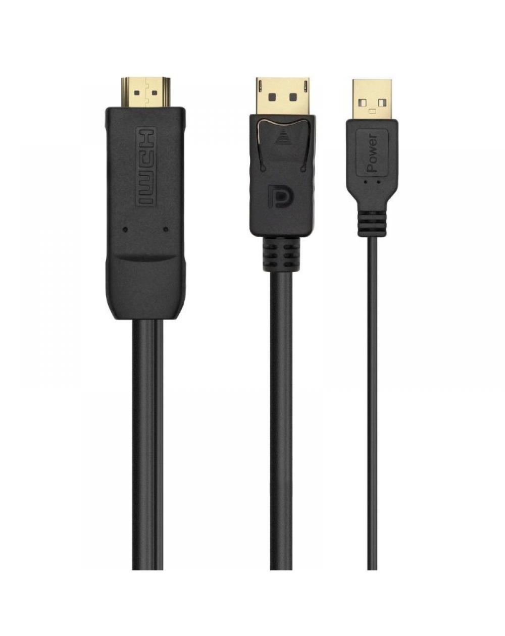 Cable Conversor Aisens A122-0641/ Displayport Macho - HDMI Macho - USB Macho/ 10cm + 1.8m/ Negro