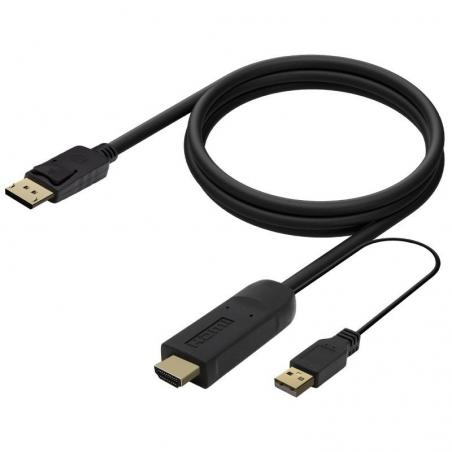 Cable Conversor Aisens A122-0641/ Displayport Macho - HDMI Macho - USB Macho/ 10cm + 1.8m/ Negro