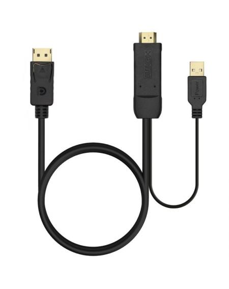 Cable Conversor Aisens A122-0641/ Displayport Macho - HDMI Macho - USB Macho/ 10cm + 1.8m/ Negro