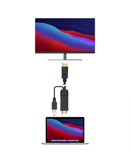 Cable Conversor Aisens A122-0641/ Displayport Macho - HDMI Macho - USB Macho/ 10cm + 1.8m/ Negro