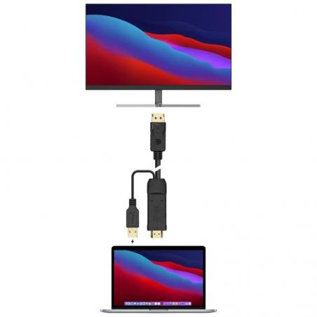 Cable Conversor Aisens A122-0641/ Displayport Macho - HDMI Macho - USB Macho/ 10cm + 1.8m/ Negro