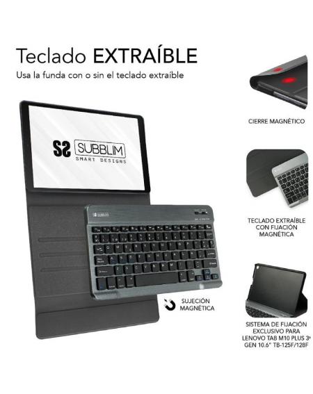 Funda con Teclado Subblim KeyTab Pro BT para Tablet Lenovo Tab M10 Plus de 10.6' 3a Gen/ Negra