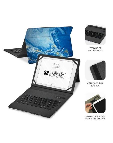 Funda con Teclado Subblim Keytab Pro Bluetooth para Tablets de 9'-11'/ Marmol Azul