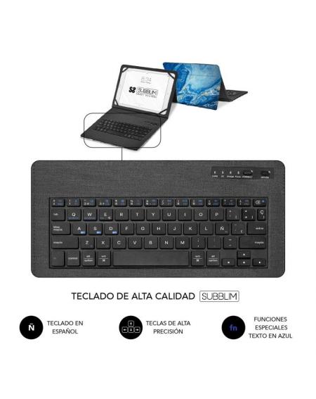 Funda con Teclado Subblim Keytab Pro Bluetooth para Tablets de 9'-11'/ Marmol Azul