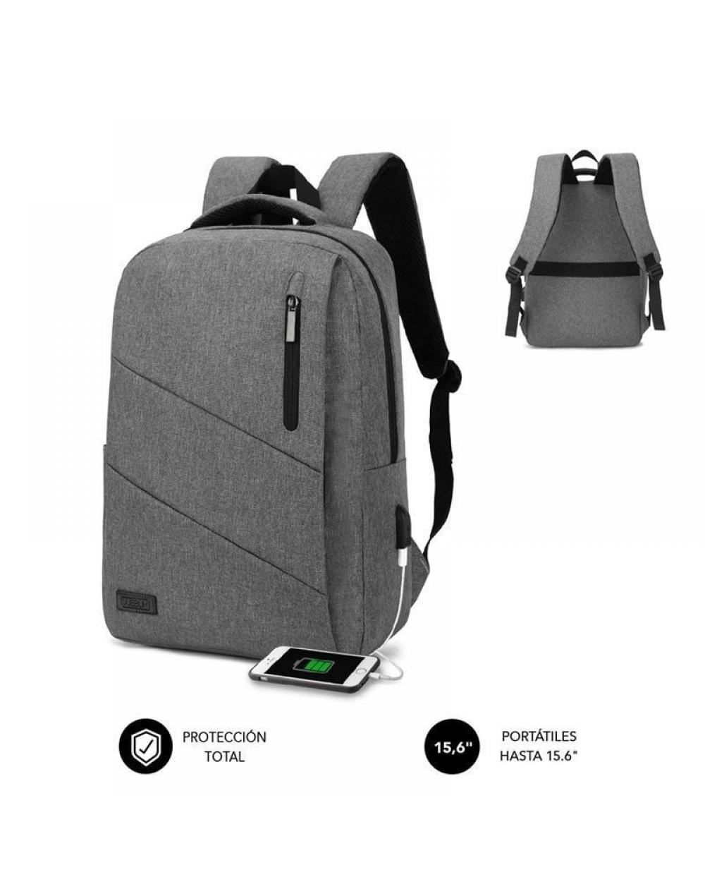 Mochila Subblim City Backpack para Portátiles hasta 15.6'/ Puerto USB/ Gris